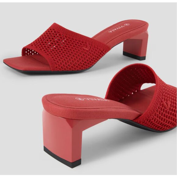 Vivaia Juliet Square Toe Block Heel Slide Sandals Women’s Size 8.5 Red - Picture 4 of 13